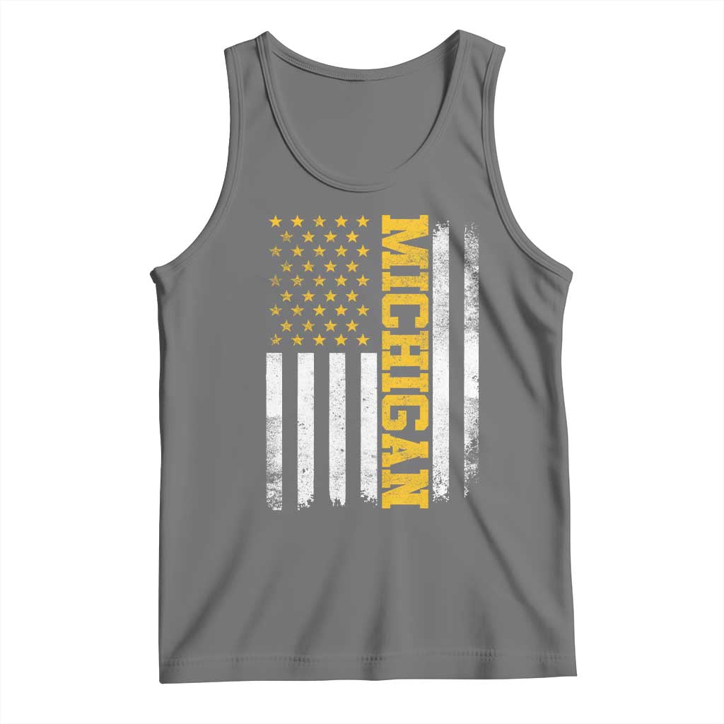 Michigan Pride Tank Top Vintage American Flag Distressed Varsity Aesthetic Letters MI State