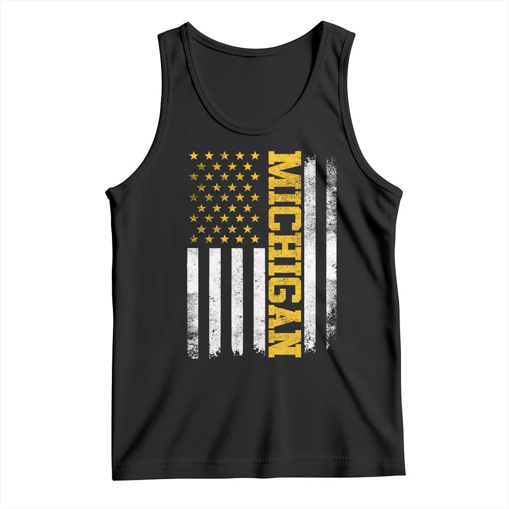 Michigan Pride Tank Top Vintage American Flag Distressed Varsity Aesthetic Letters MI State