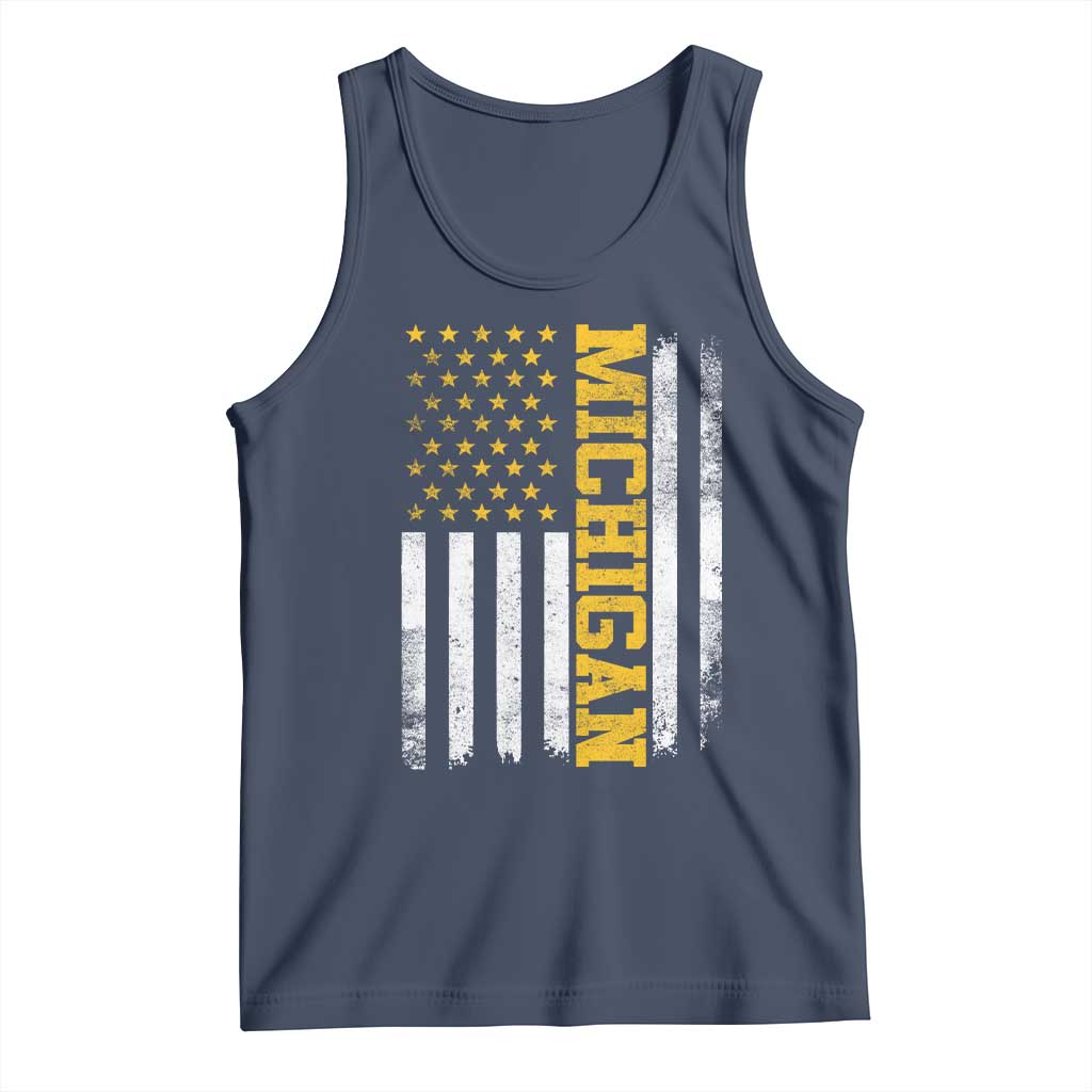 Michigan Pride Tank Top Vintage American Flag Distressed Varsity Aesthetic Letters MI State