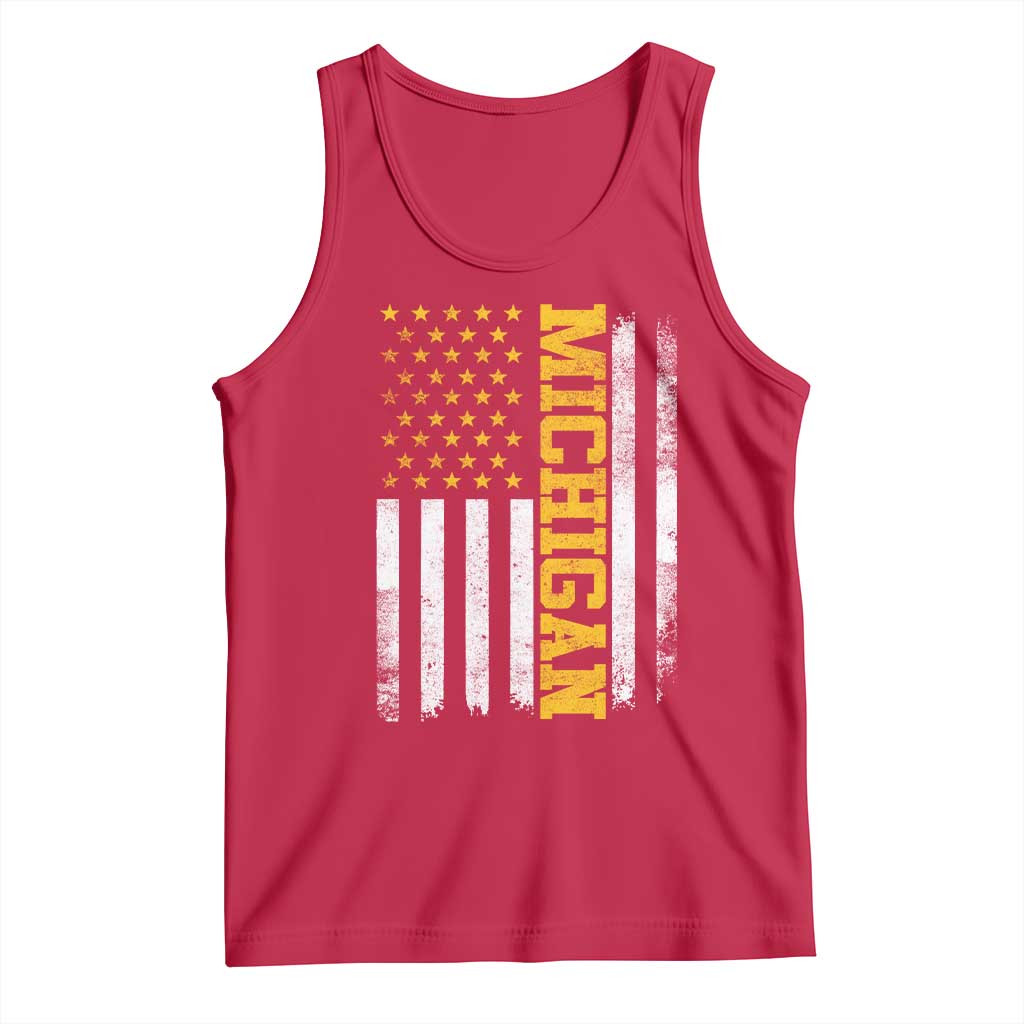 Michigan Pride Tank Top Vintage American Flag Distressed Varsity Aesthetic Letters MI State