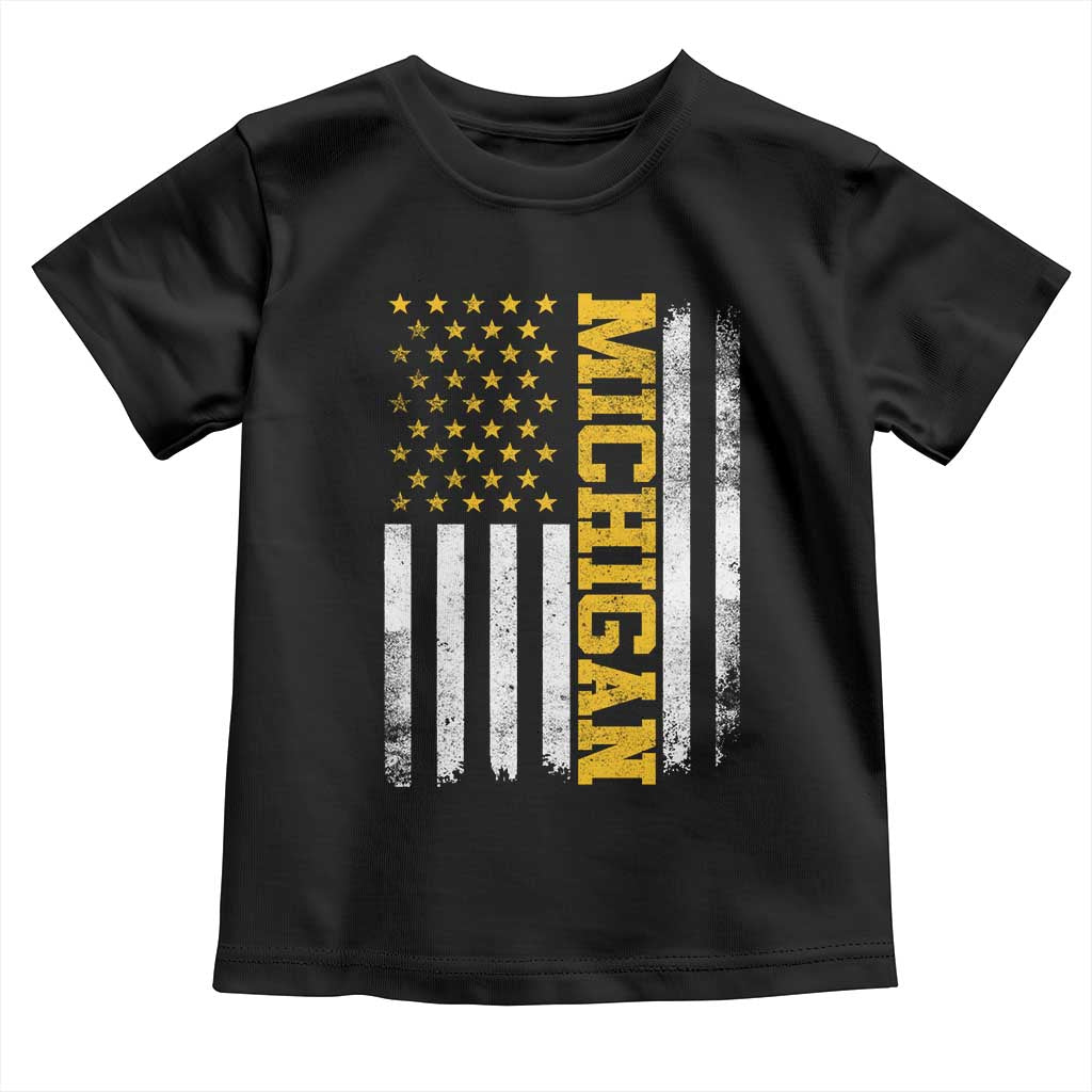 Michigan Pride Toddler T Shirt Vintage American Flag Distressed Varsity Aesthetic Letters MI State