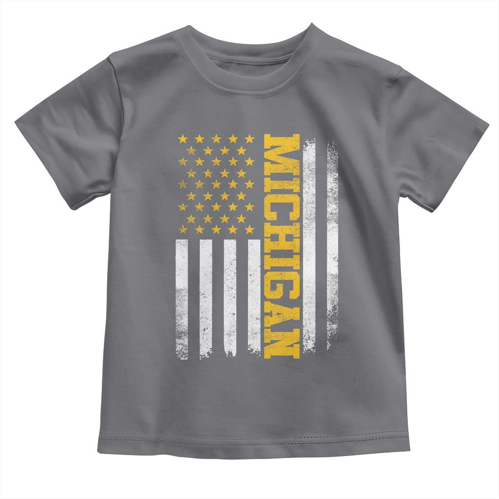 Michigan Pride Toddler T Shirt Vintage American Flag Distressed Varsity Aesthetic Letters MI State