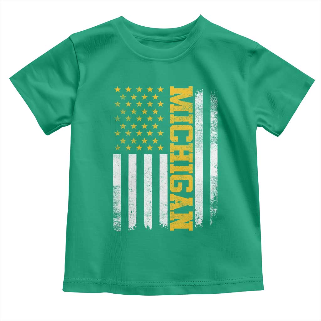 Michigan Pride Toddler T Shirt Vintage American Flag Distressed Varsity Aesthetic Letters MI State