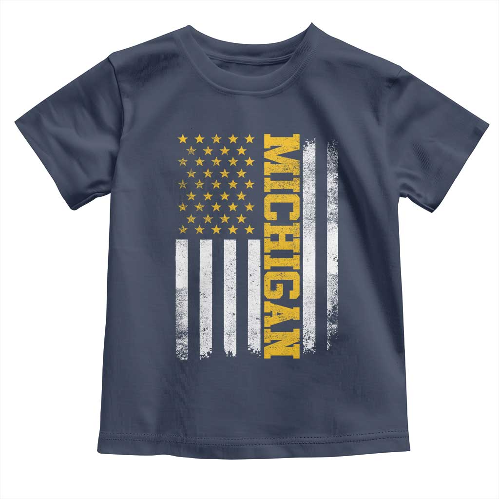 Michigan Pride Toddler T Shirt Vintage American Flag Distressed Varsity Aesthetic Letters MI State