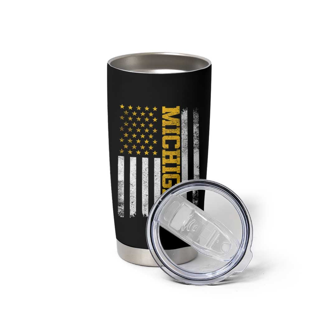 Michigan Pride Tumbler Cup Vintage American Flag Distressed Varsity Aesthetic Letters MI State