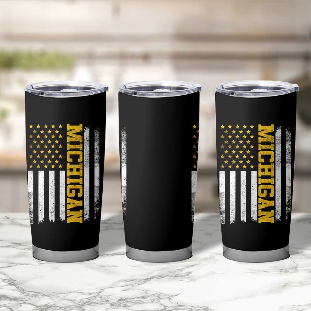 Michigan Pride Tumbler Cup Vintage American Flag Distressed Varsity Aesthetic Letters MI State