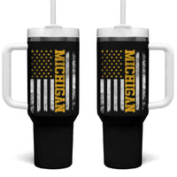 Michigan Pride Tumbler With Handle Vintage American Flag Distressed Varsity Aesthetic Letters MI State