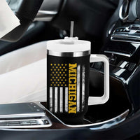 Michigan Pride Tumbler With Handle Vintage American Flag Distressed Varsity Aesthetic Letters MI State