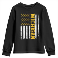 Michigan Pride Youth Sweatshirt Vintage American Flag Distressed Varsity Aesthetic Letters MI State