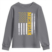 Michigan Pride Youth Sweatshirt Vintage American Flag Distressed Varsity Aesthetic Letters MI State