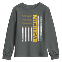 Michigan Pride Youth Sweatshirt Vintage American Flag Distressed Varsity Aesthetic Letters MI State