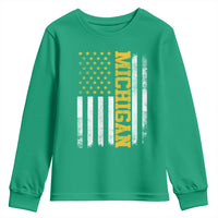 Michigan Pride Youth Sweatshirt Vintage American Flag Distressed Varsity Aesthetic Letters MI State