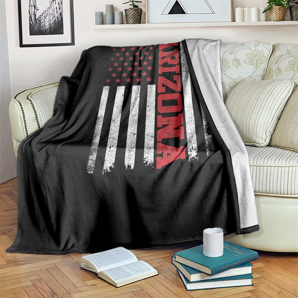 Arizona Pride Throw Blanket Vintage American Flag Distressed Varsity Aesthetic Letters AZ State