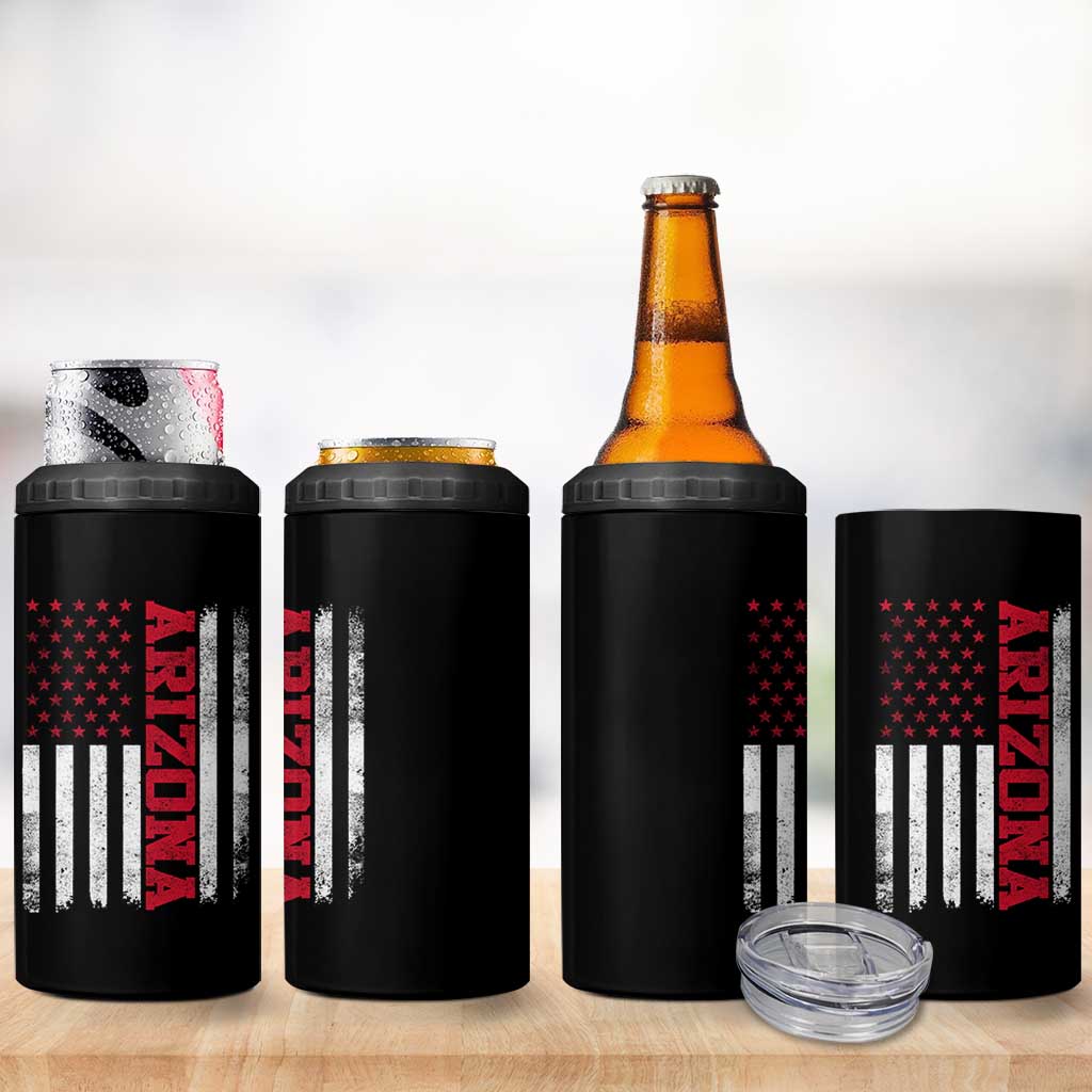 Arizona Pride 4 in 1 Can Cooler Tumbler Vintage American Flag Distressed Varsity Aesthetic Letters AZ State