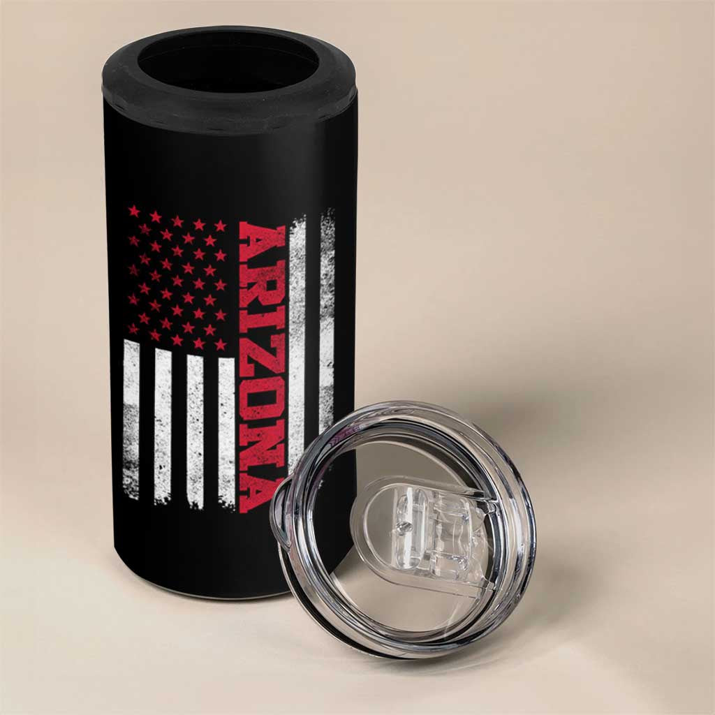 Arizona Pride 4 in 1 Can Cooler Tumbler Vintage American Flag Distressed Varsity Aesthetic Letters AZ State