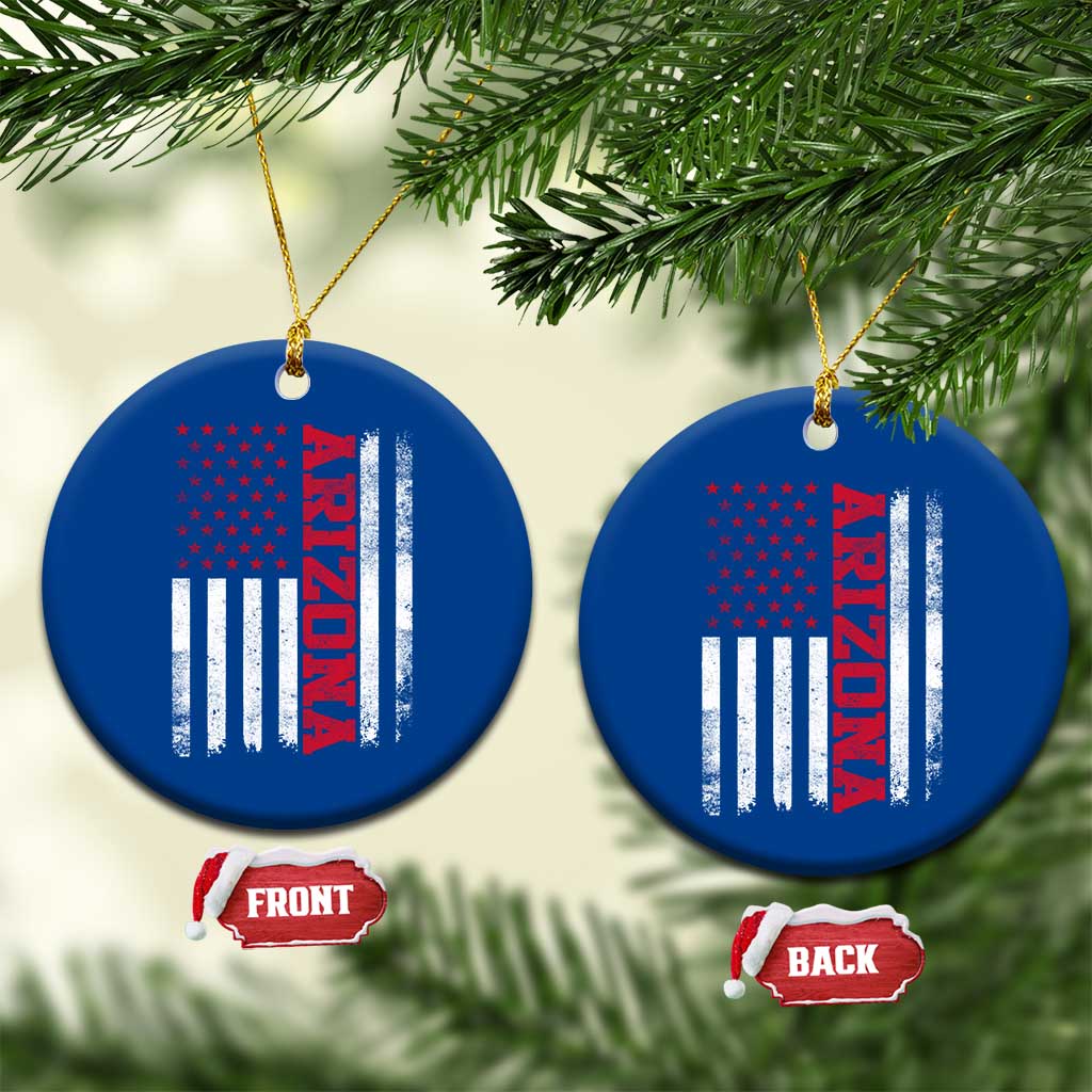 Arizona Pride Ceramic Ornament Vintage American Flag Distressed Varsity Aesthetic Letters AZ State