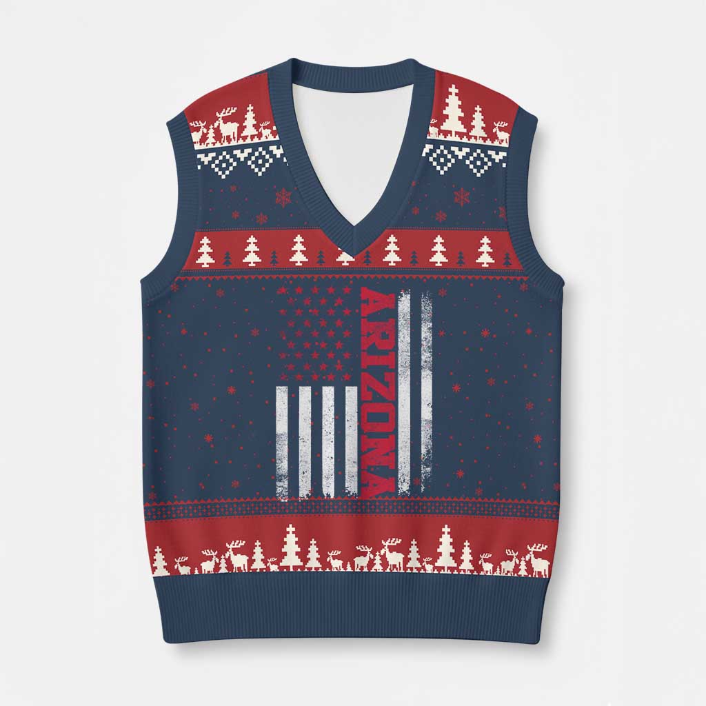 Arizona Pride V-Neck Knit Sweater Vest Vintage American Flag Distressed Varsity Aesthetic Letters AZ State