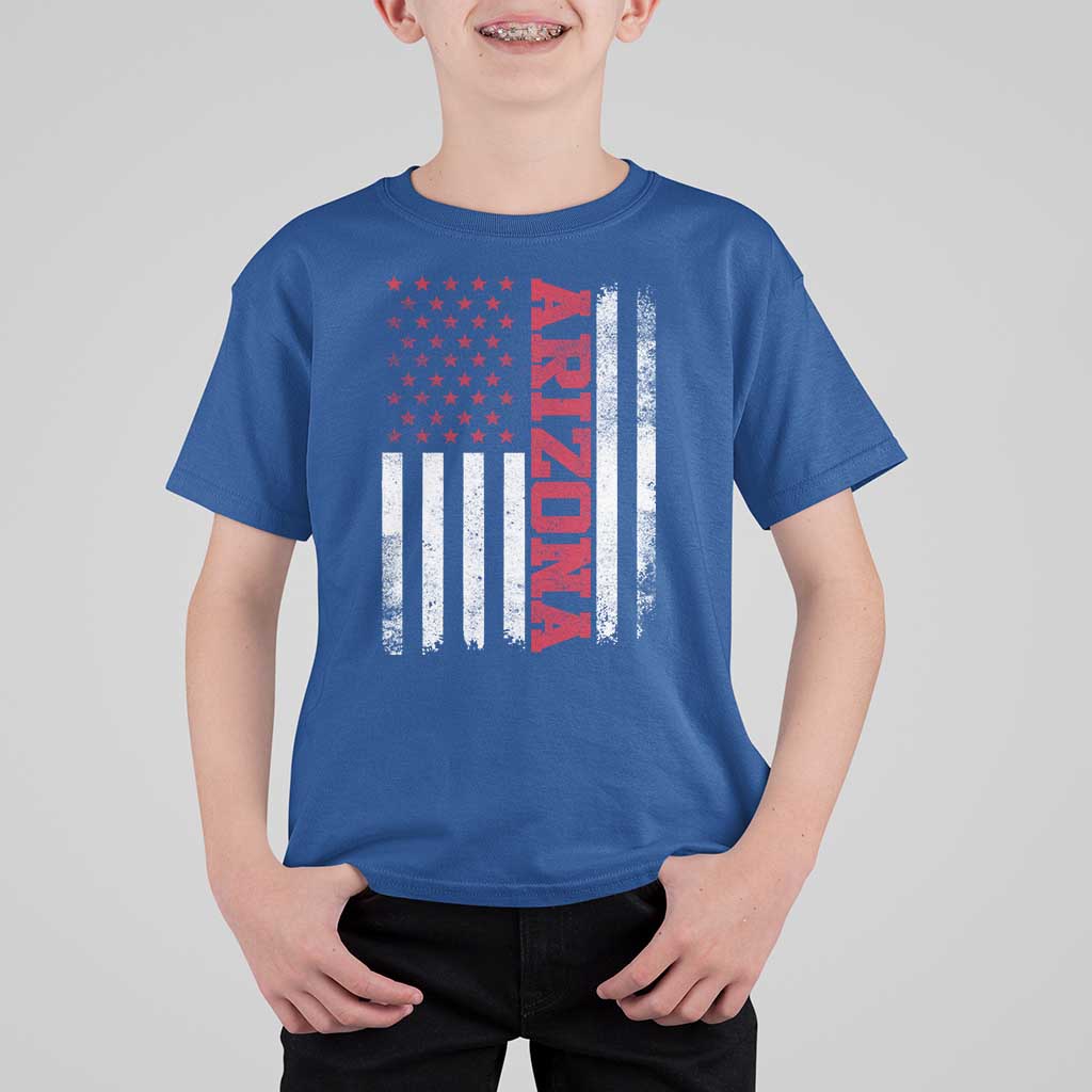 Arizona Pride T Shirt For Kid Vintage American Flag Distressed Varsity Aesthetic Letters AZ State