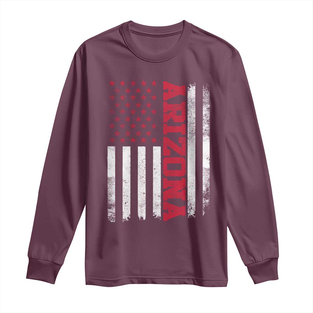Arizona Pride Long Sleeve Shirt Vintage American Flag Distressed Varsity Aesthetic Letters AZ State