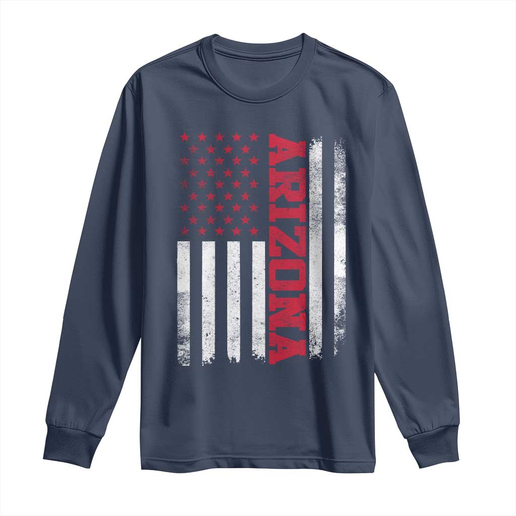 Arizona Pride Long Sleeve Shirt Vintage American Flag Distressed Varsity Aesthetic Letters AZ State