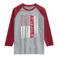 Arizona Pride Raglan Shirt Vintage American Flag Distressed Varsity Aesthetic Letters AZ State