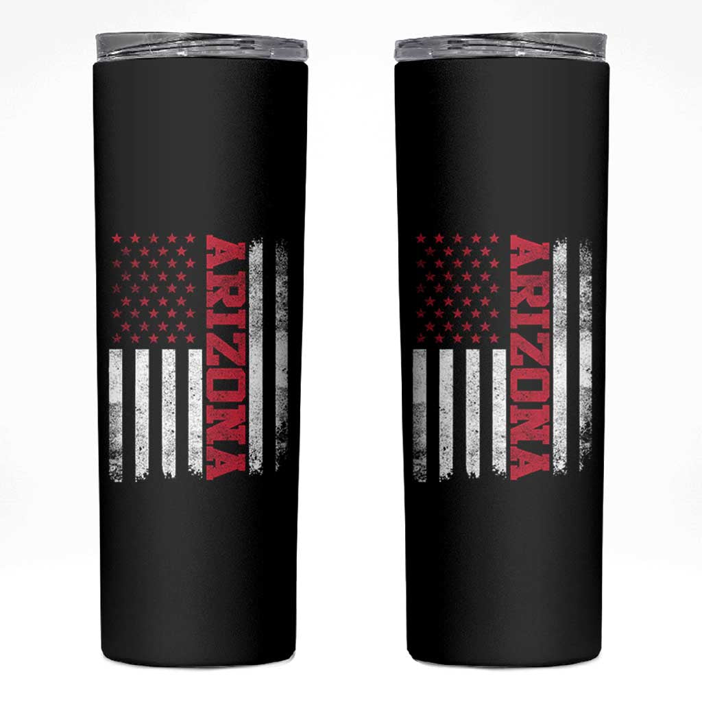 Arizona Pride Skinny Tumbler Vintage American Flag Distressed Varsity Aesthetic Letters AZ State