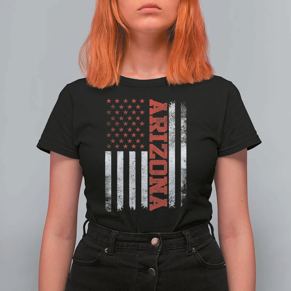 Arizona Pride T Shirt For Women Vintage American Flag Distressed Varsity Aesthetic Letters AZ State