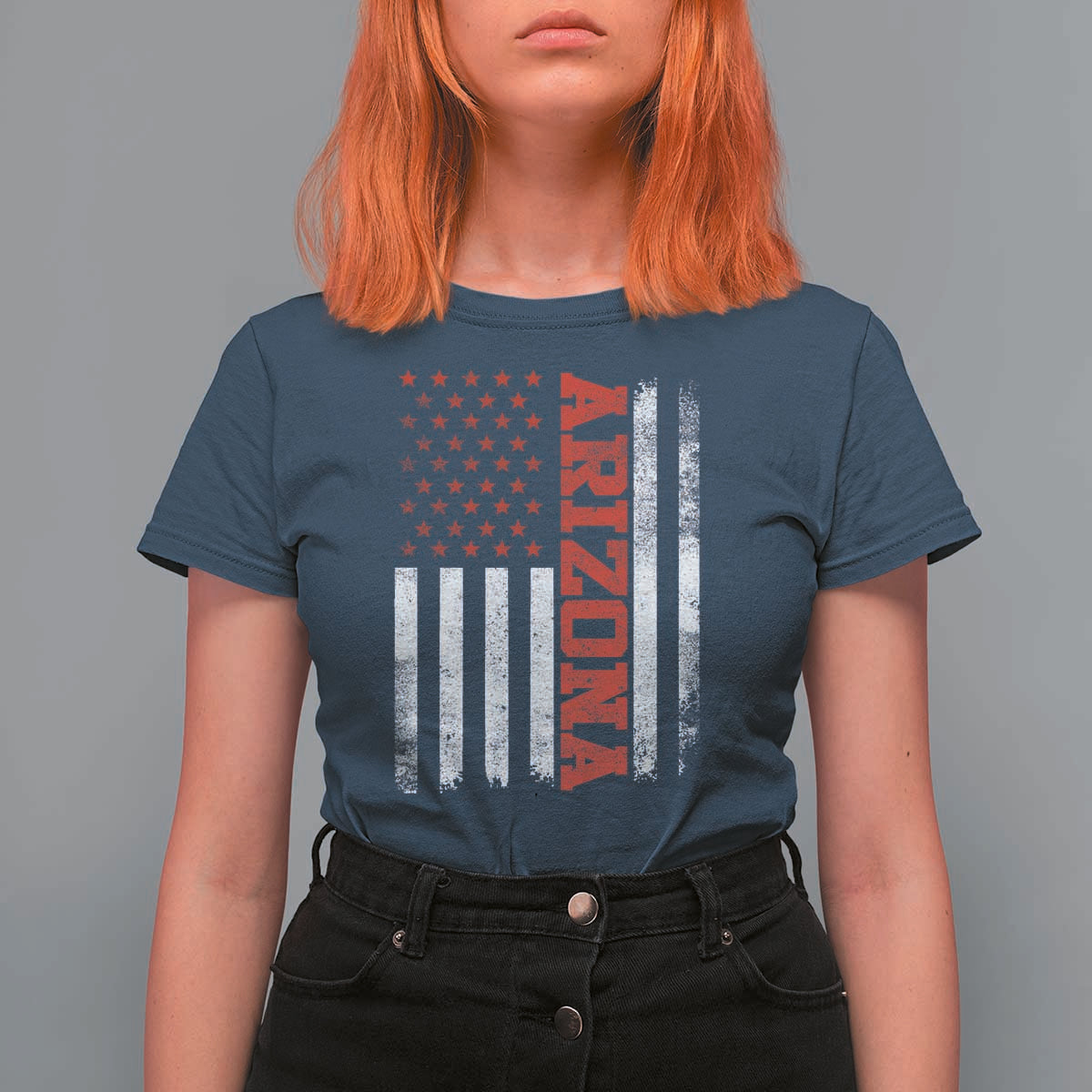 Arizona Pride T Shirt For Women Vintage American Flag Distressed Varsity Aesthetic Letters AZ State