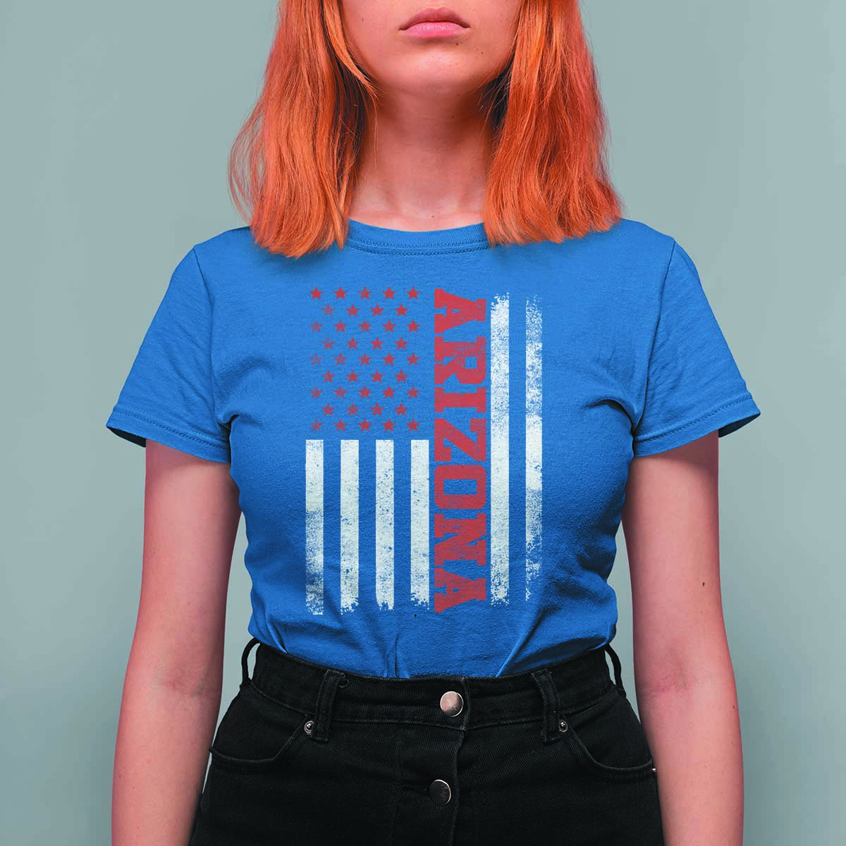 Arizona Pride T Shirt For Women Vintage American Flag Distressed Varsity Aesthetic Letters AZ State