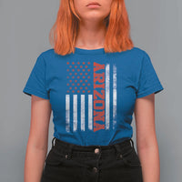 Arizona Pride T Shirt For Women Vintage American Flag Distressed Varsity Aesthetic Letters AZ State