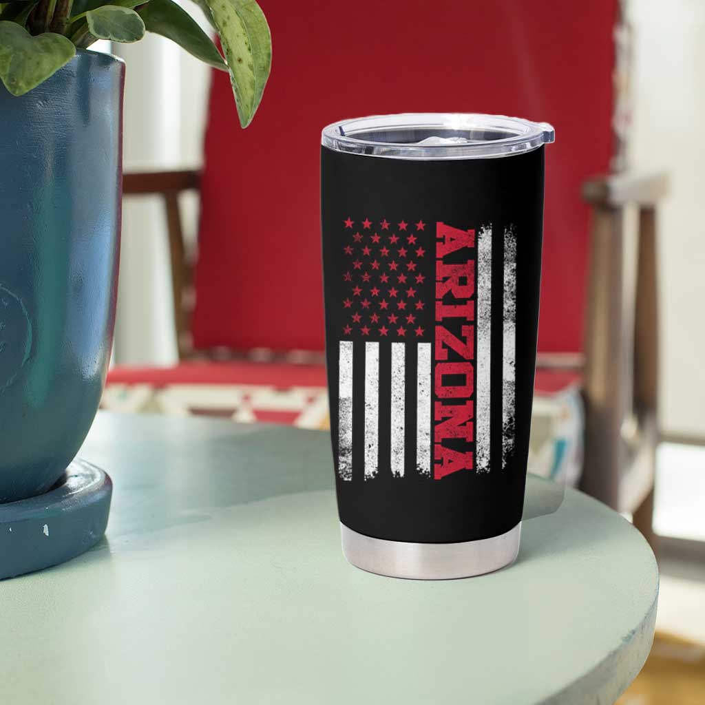 Arizona Pride Tumbler Cup Vintage American Flag Distressed Varsity Aesthetic Letters AZ State