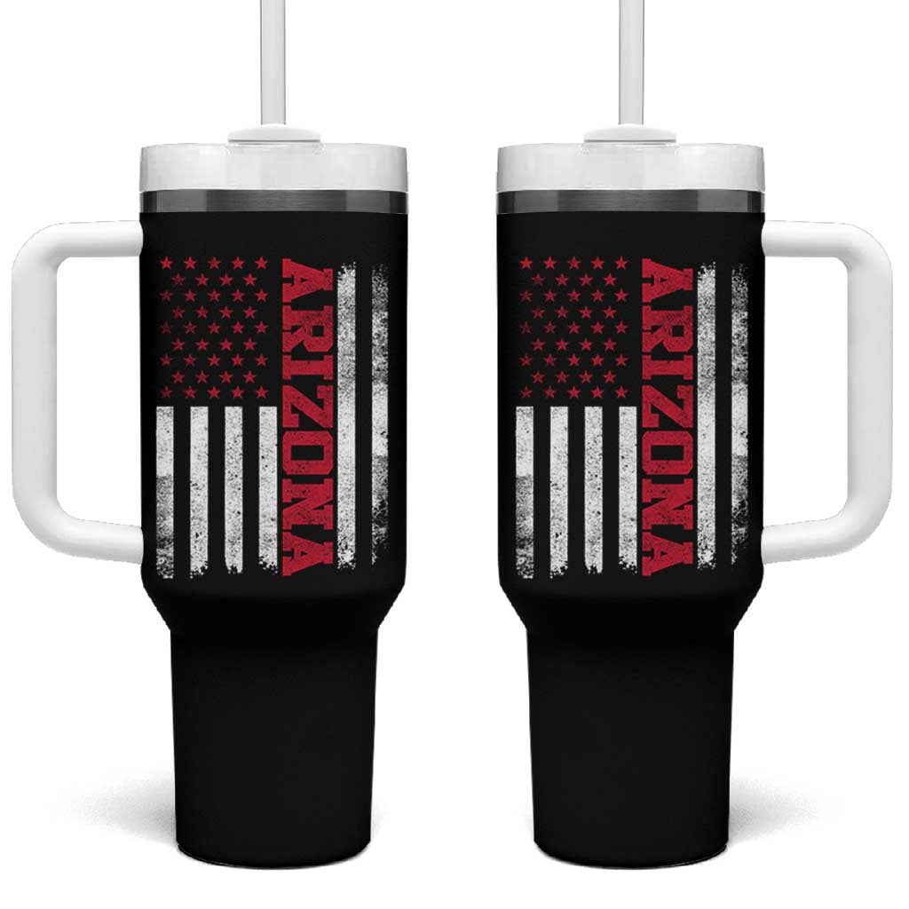 Arizona Pride Tumbler With Handle Vintage American Flag Distressed Varsity Aesthetic Letters AZ State