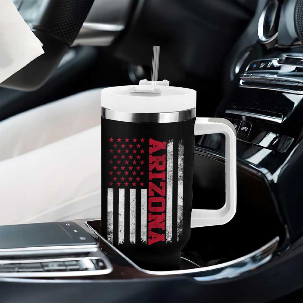 Arizona Pride Tumbler With Handle Vintage American Flag Distressed Varsity Aesthetic Letters AZ State