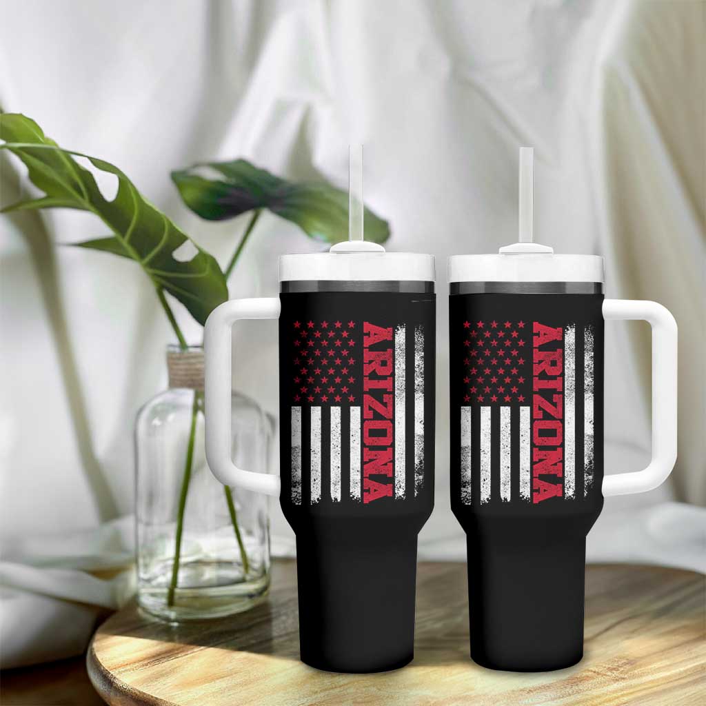 Arizona Pride Tumbler With Handle Vintage American Flag Distressed Varsity Aesthetic Letters AZ State