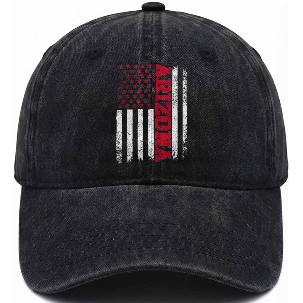 Arizona Pride Washed Cotton Baseball Cap Vintage American Flag Distressed Varsity Aesthetic Letters AZ State