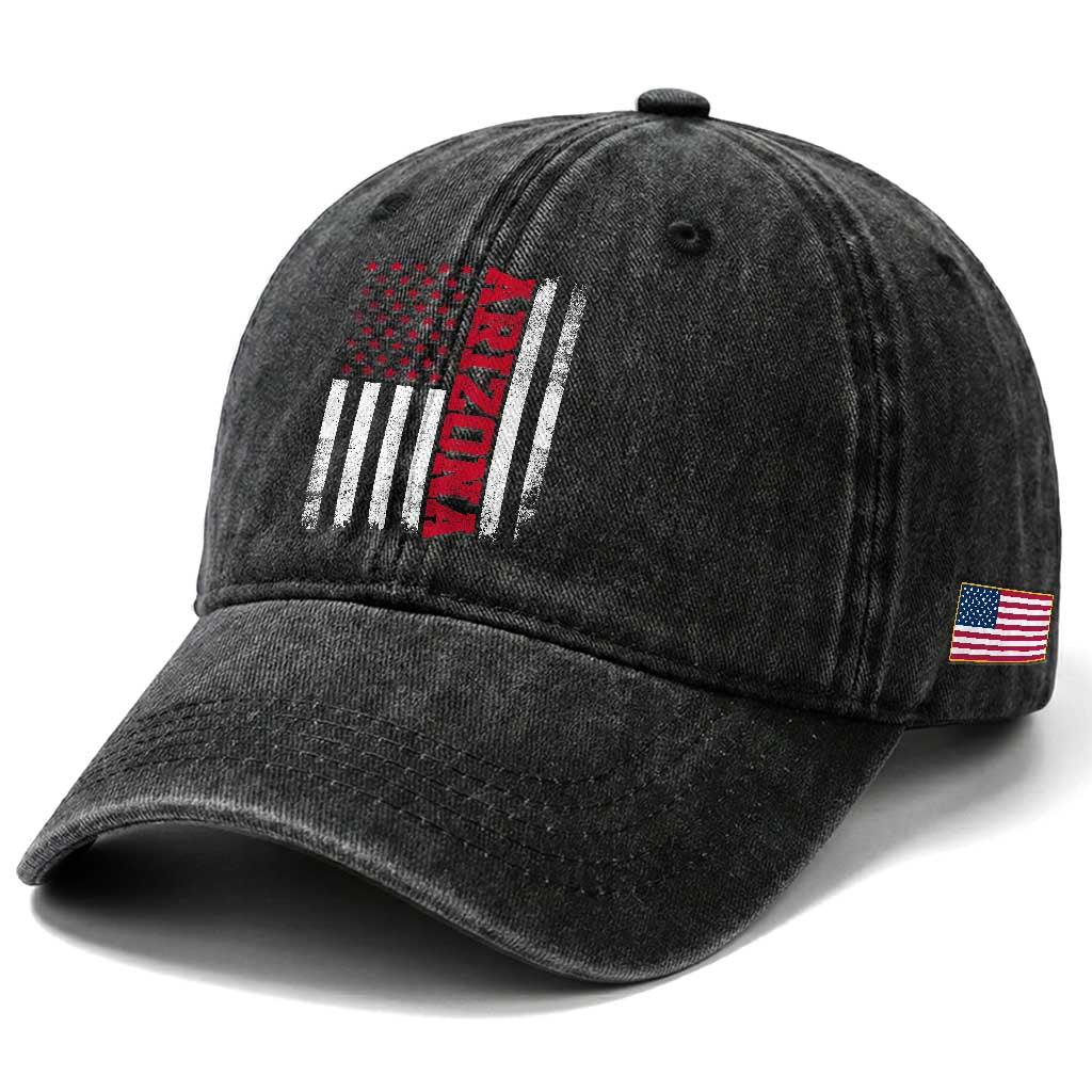 Arizona Pride Washed Cotton Baseball Cap Vintage American Flag Distressed Varsity Aesthetic Letters AZ State