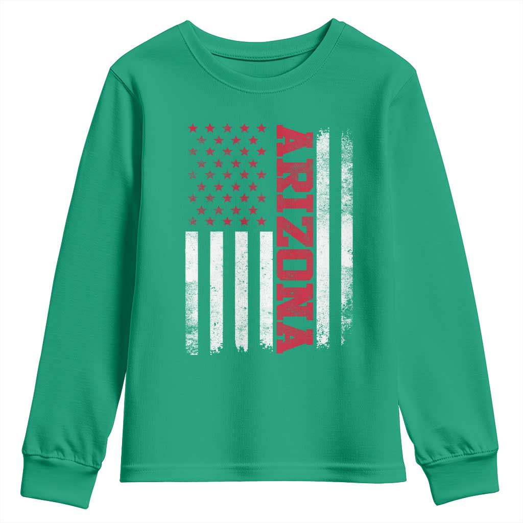 Arizona Pride Youth Sweatshirt Vintage American Flag Distressed Varsity Aesthetic Letters AZ State