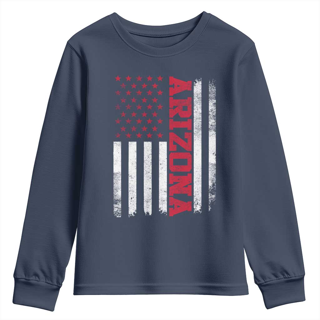 Arizona Pride Youth Sweatshirt Vintage American Flag Distressed Varsity Aesthetic Letters AZ State