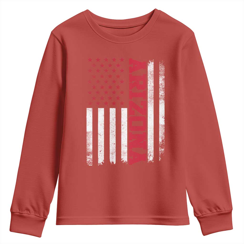Arizona Pride Youth Sweatshirt Vintage American Flag Distressed Varsity Aesthetic Letters AZ State