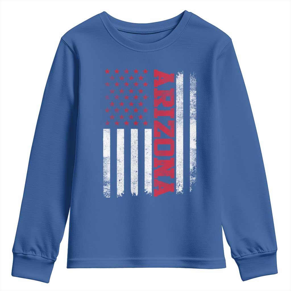 Arizona Pride Youth Sweatshirt Vintage American Flag Distressed Varsity Aesthetic Letters AZ State