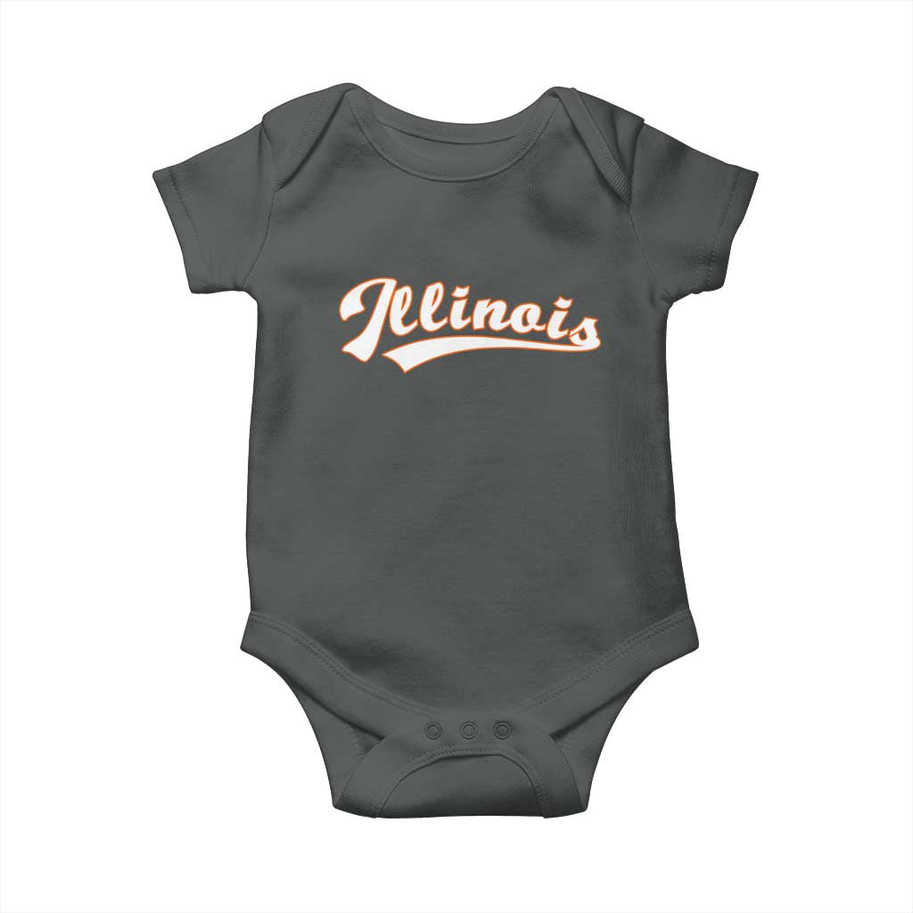 Illinois Vintage Orange Varsity Script Text Classic Sports Jersey Style Baby Onesie