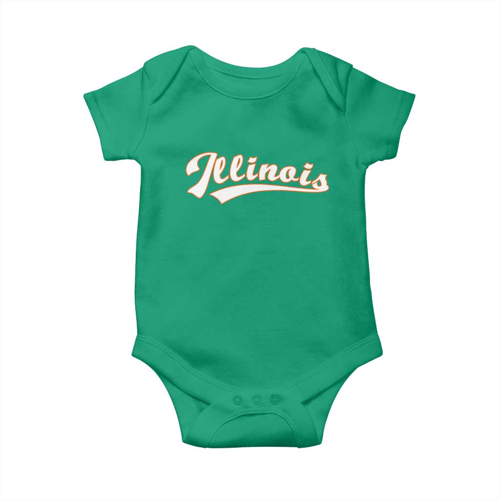 Illinois Vintage Orange Varsity Script Text Classic Sports Jersey Style Baby Onesie