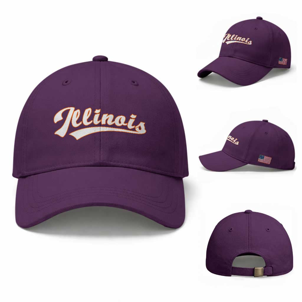 Illinois Vintage Orange Varsity Script Text Classic Sports Jersey Style Baseball Cap