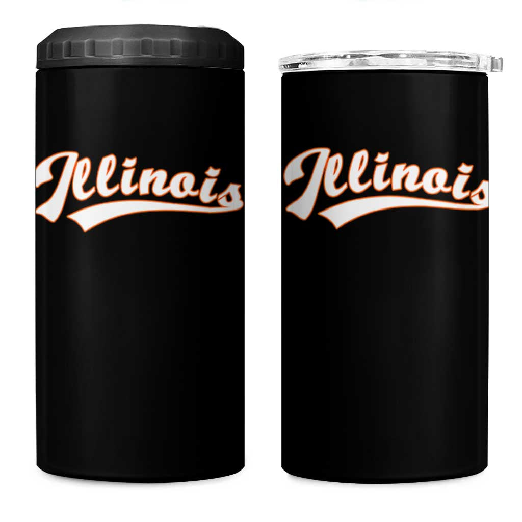 Illinois Vintage Orange Varsity Script Text Classic Sports Jersey Style 4 in 1 Can Cooler Tumbler