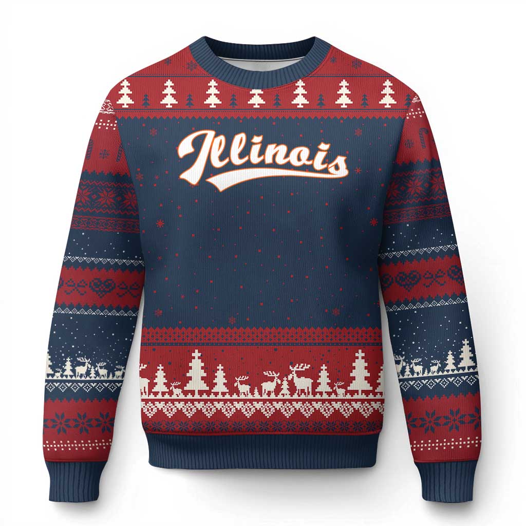 Illinois Vintage Orange Varsity Script Text Classic Sports Jersey Style Ugly Christmas Sweater