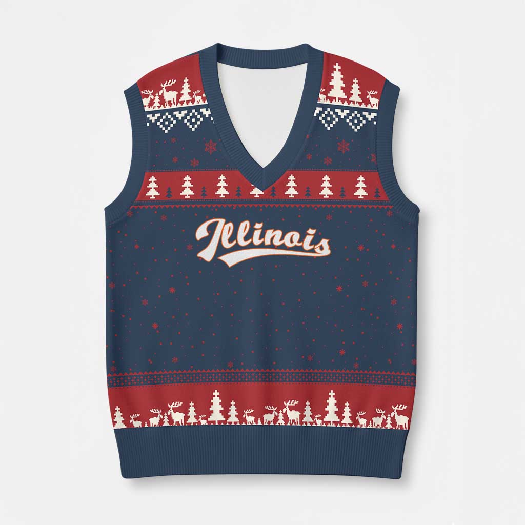 Illinois Vintage Orange Varsity Script Text Classic Sports Jersey Style V-Neck Knit Sweater Vest