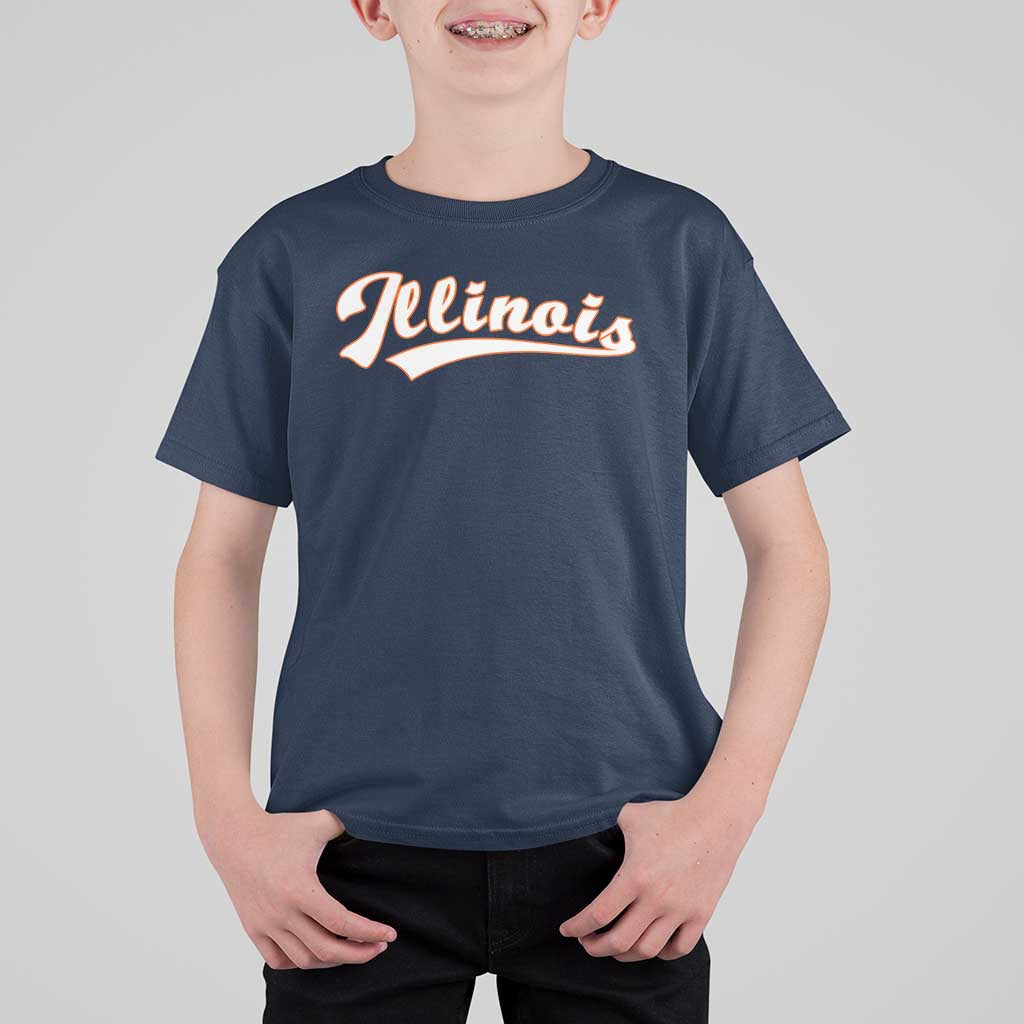 Illinois Vintage Orange Varsity Script Text Classic Sports Jersey Style T Shirt For Kid