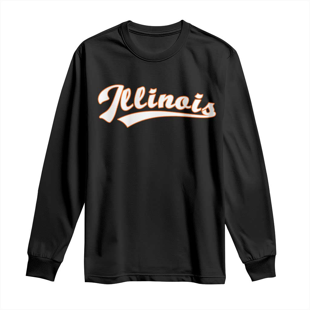 Illinois Vintage Orange Varsity Script Text Classic Sports Jersey Style Long Sleeve Shirt
