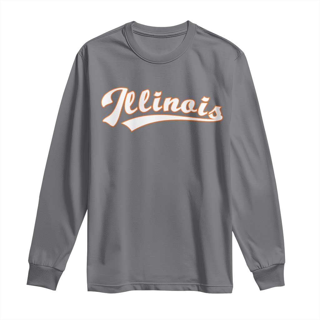 Illinois Vintage Orange Varsity Script Text Classic Sports Jersey Style Long Sleeve Shirt