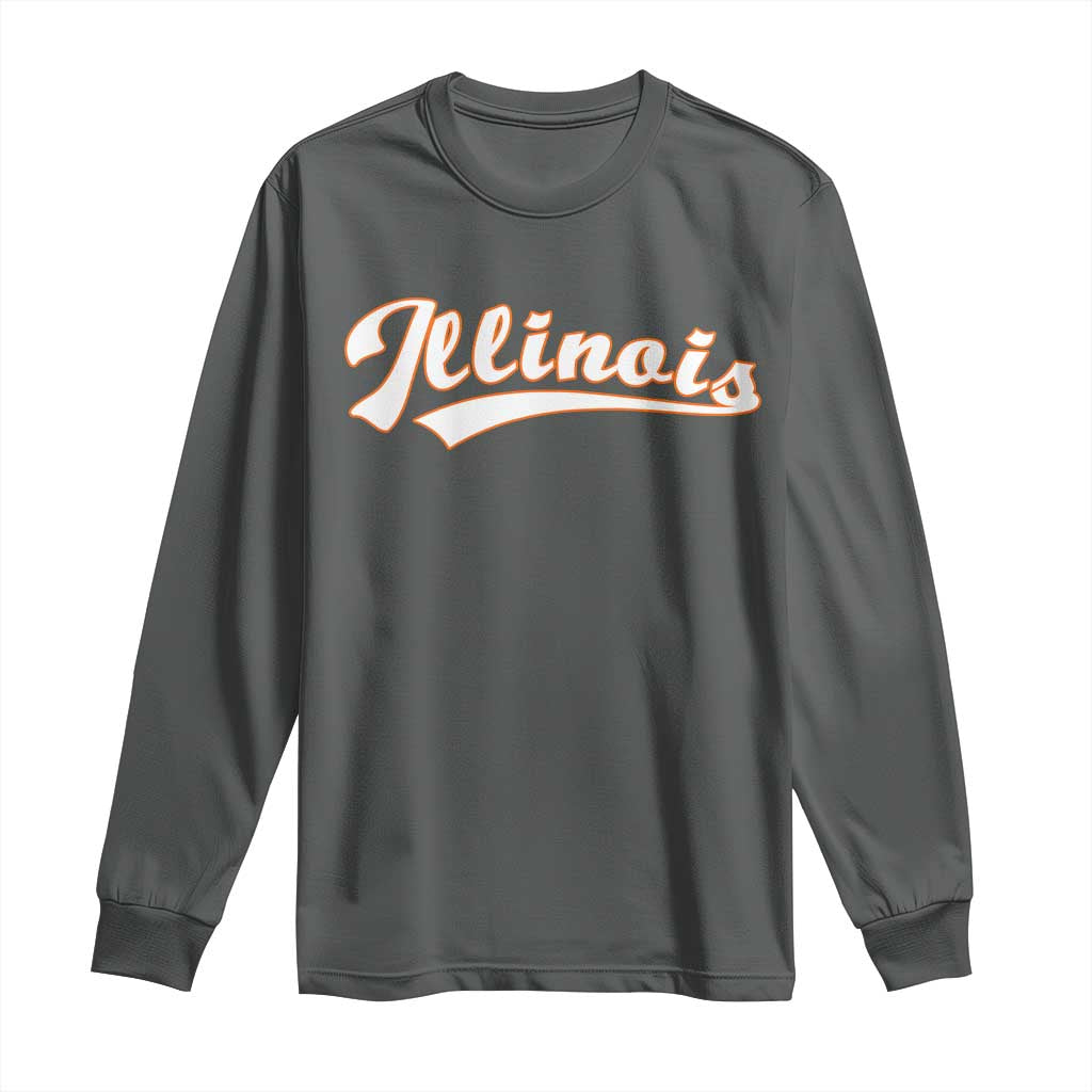 Illinois Vintage Orange Varsity Script Text Classic Sports Jersey Style Long Sleeve Shirt